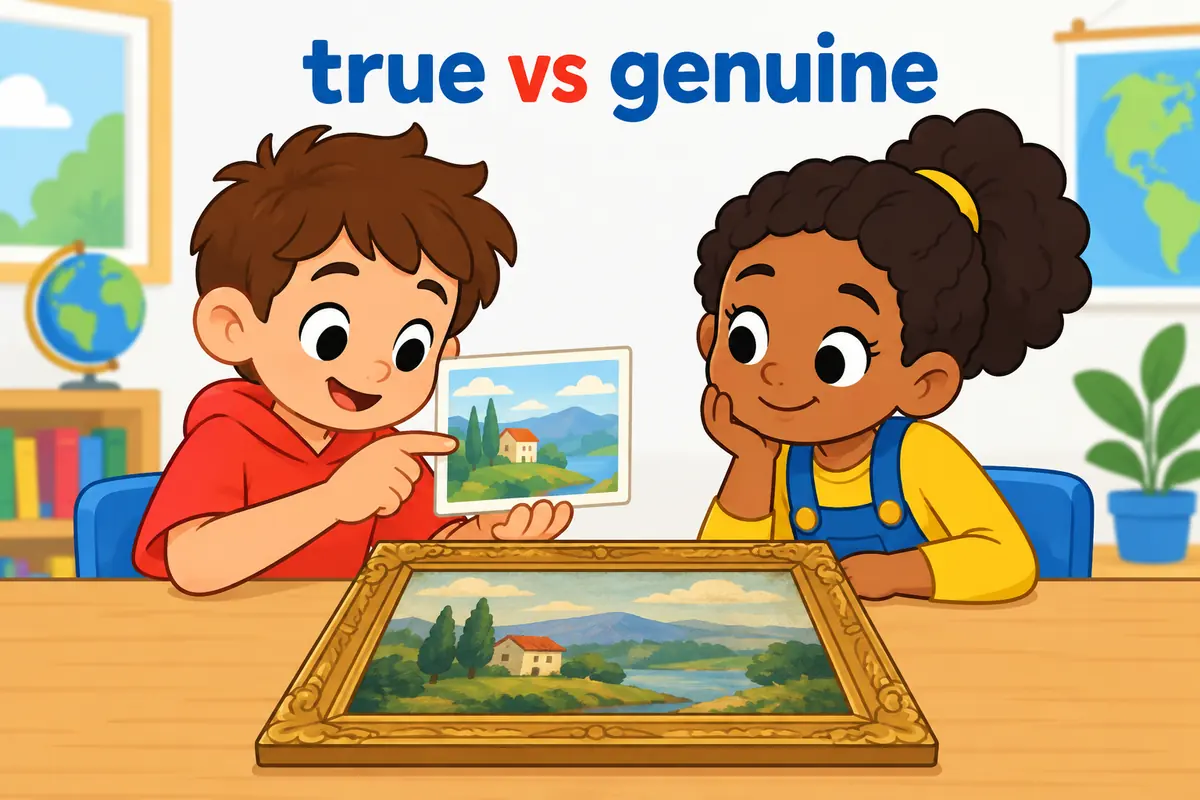 Truthfulness and authenticity are related checks, shown together in one classroom scene.