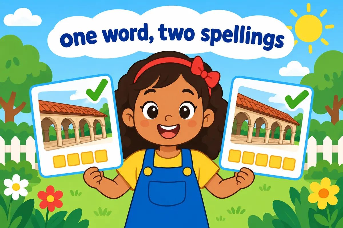 A cartoon sign shows two spellings of the same gallery, one without an h and one with an h and a tick.
