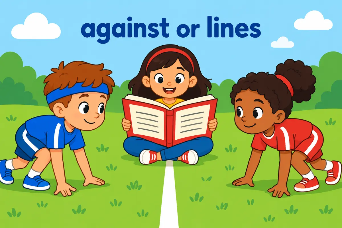 A single cartoon scene contrasts two teams facing off, labelled versus, with an open poem book, labelled verse.
