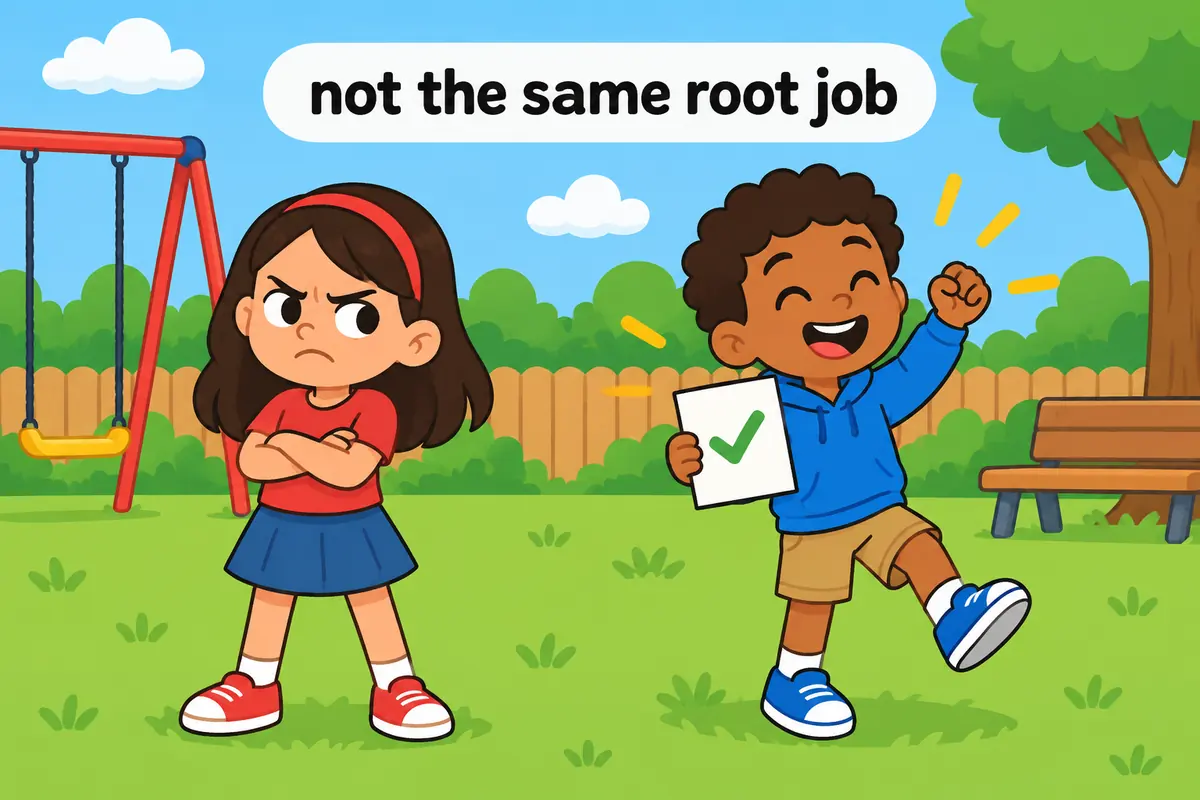 A single unified cartoon scene shows a scowling child keeping a grudge beside a relieved child cleared by a note.