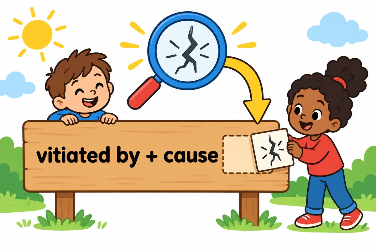 A cartoon card reading a cause slots into the space after the phrase vitiated by.