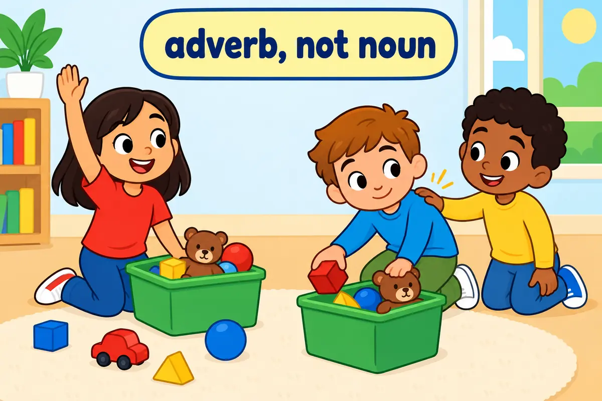 A single unified cartoon scene contrasts a child volunteering with a child doing the same task voluntarily after a nudge.