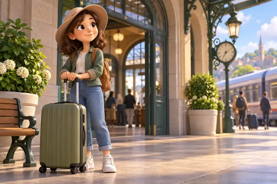 A traveler waiting beside a station entrance.