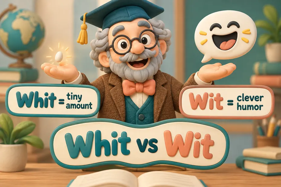 Whit means a tiny amount; wit means clever humor.