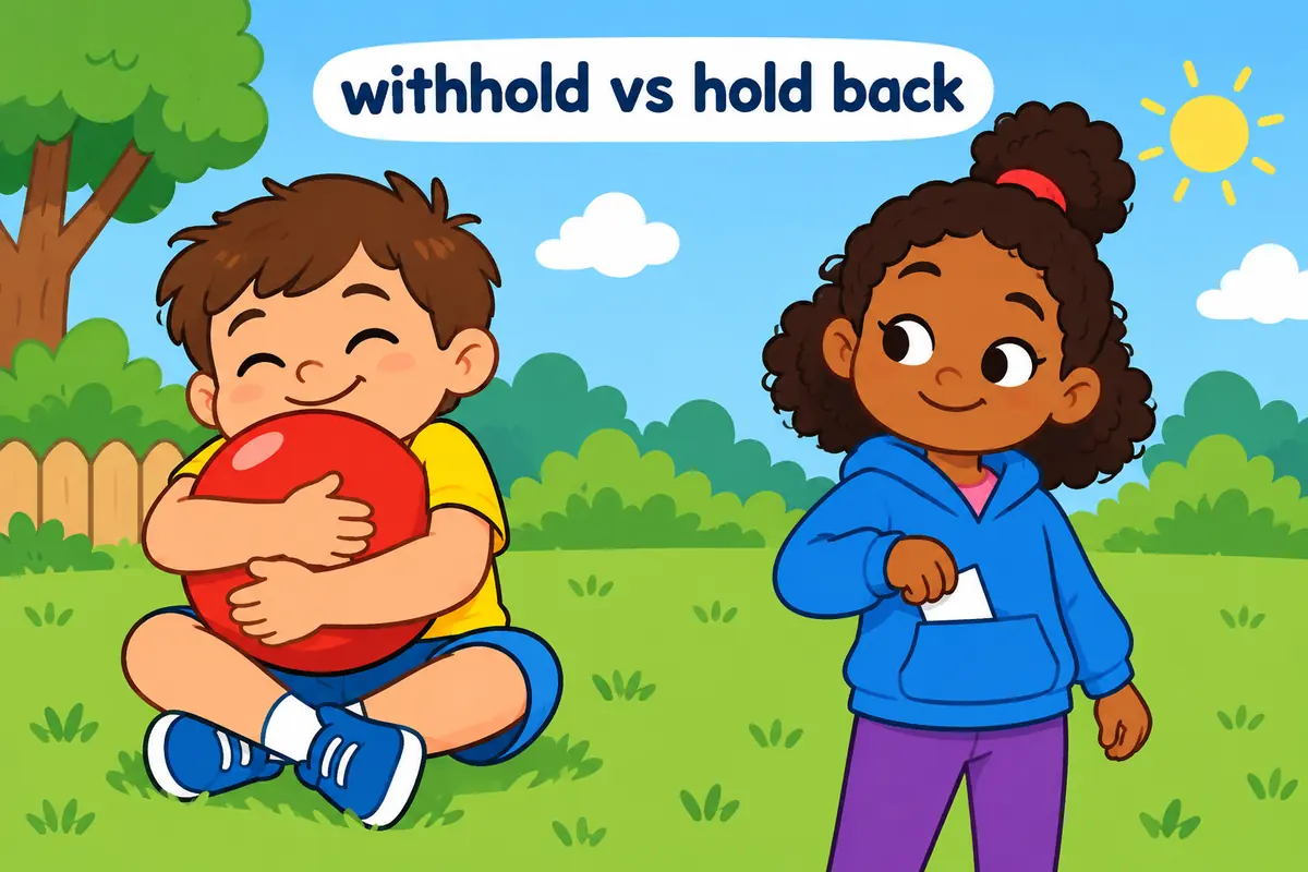 A single unified cartoon scene contrasts a child hugging a ball tightly with a child keeping a second note in a pocket.