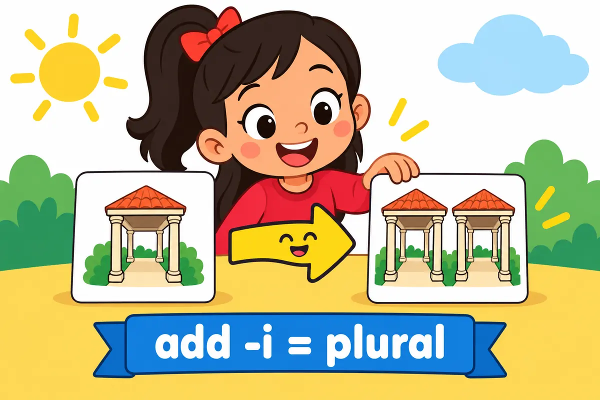 Cartoon cards show one colonnade card and then two colonnade cards joining a plural verb.