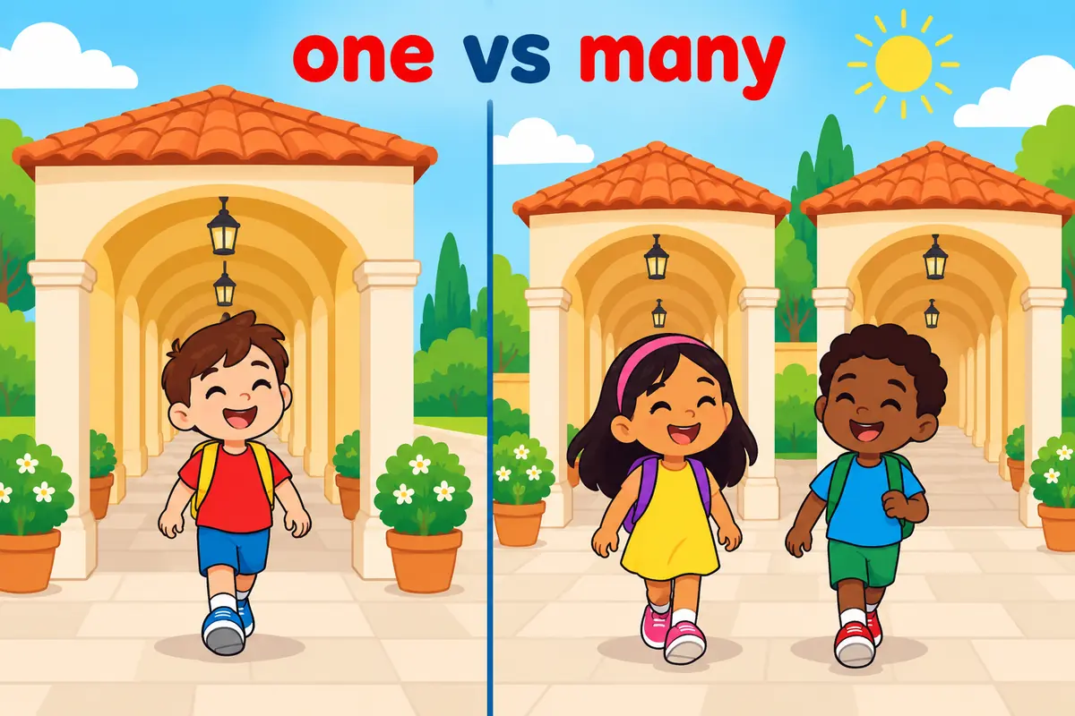 Cartoon split scene contrasts a single labelled colonnade with two colonnades standing side by side.