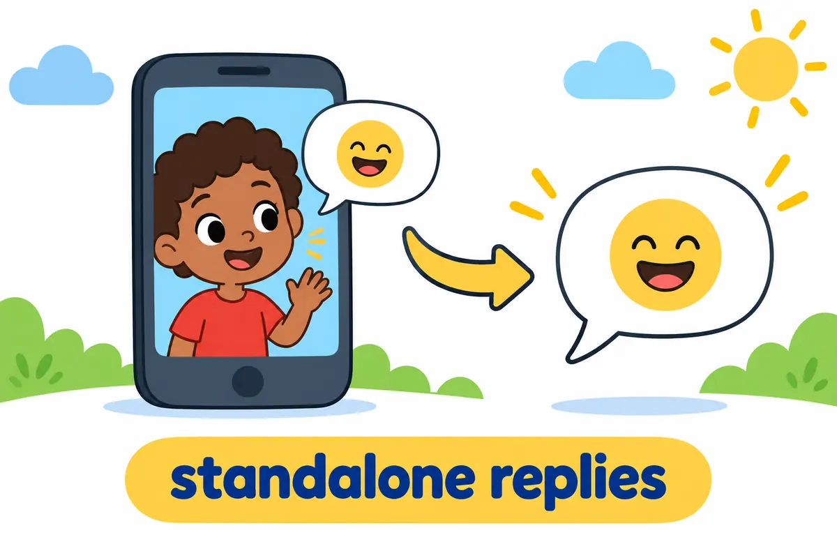 Two cartoon speech bubbles show a child giving a short standalone reply with yeah on one side and yep on the other.