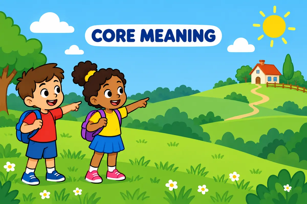 Cartoon children show Yond vs Yonder: Meaning and Usage, illustrating yond vs yonder in context.