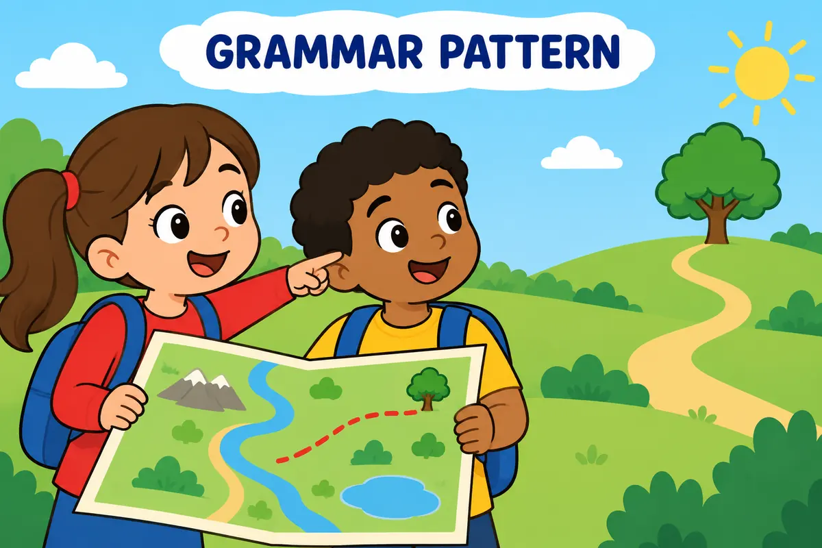 Cartoon children demonstrate Yond vs Yonder: Meaning and Usage through a clear everyday scene.