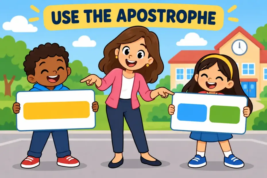 Cartoon children compare the contraction youd vs you would on two signposts, showing the difference in register.