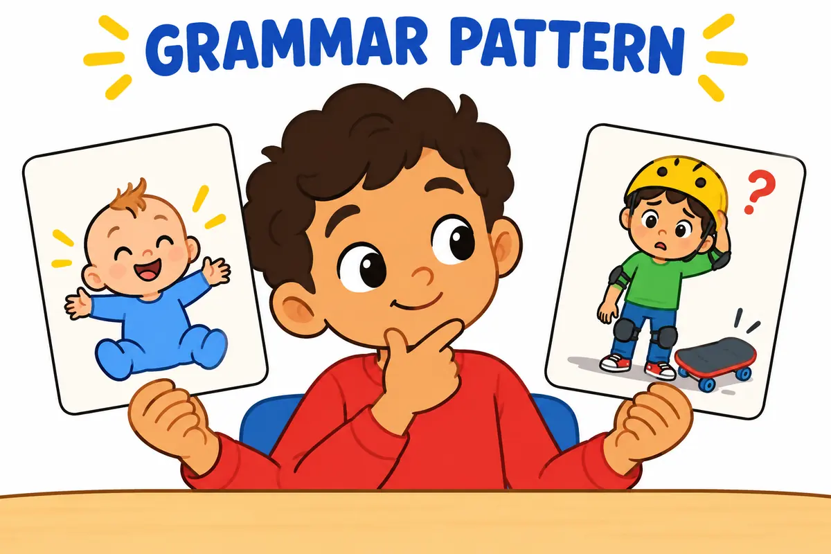 Cartoon children demonstrate Young Vs Inexperienced: Meaning and Usage through a clear everyday scene.