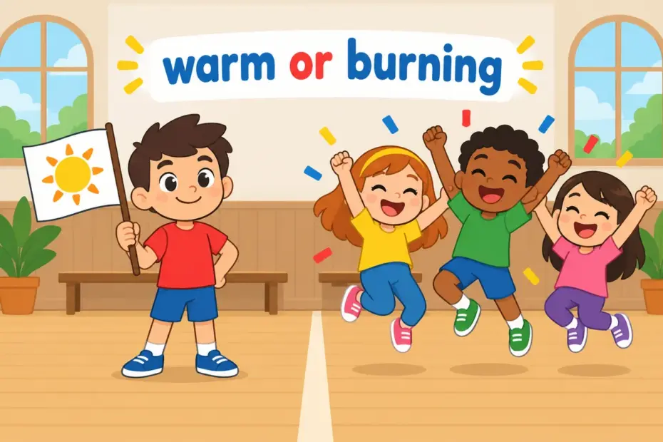 Two groups of cartoon children show different energy for a cause, one standing steady and one cheering, in a zeal vs enthusiasm sentence.